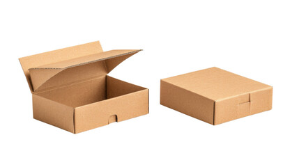 Poster - Two empty cardboard boxes opening and closing on transparent background