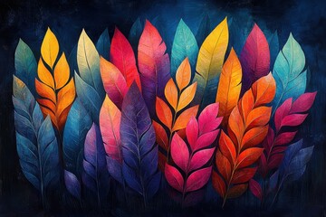 Poster - Colorful autumn leaves arranged in a vibrant pattern showcasing nature's beauty and artistry