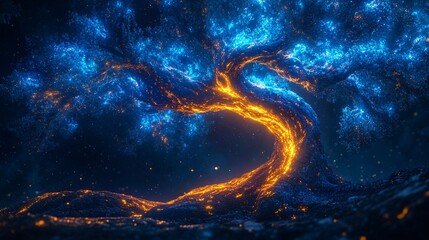 Wall Mural - a surreal glowing tree with swirling branches resembling an intricate galaxy