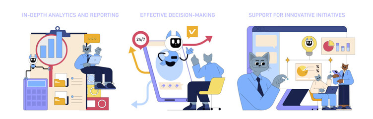 Poster - AI In Global Business Management. Flat Vector Illustration