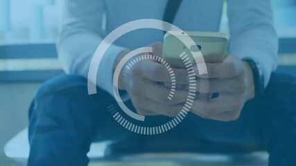 Poster - Using smartphone, person with digital data processing animation overlay in school