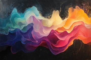 Poster - Colorful abstract waves create a mesmerizing visual effect in a contemporary artwork displayed in an art gallery