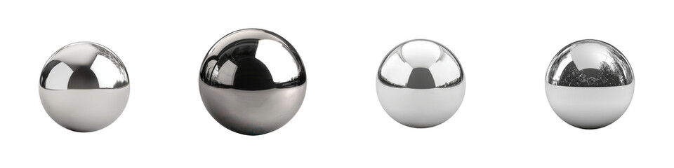 Poster - Silver metallic spheres of various sizes arranged in a minimalist abstract composition creating a visually striking and futuristic display  The shiny