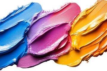 Aufkleber - Vibrant streaks of acrylic paint in blue, pink, and yellow against a white background.