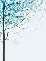 Poster - Whispers of Nature: Delicate branches reach towards the sky, adorned with ethereal leaves in soft shades of blue and green, evoking a sense of tranquility and artistic beauty. 
