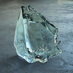 Leinwandbilder - Abstract Study of a Broken Ice Chunk on a Concrete Surface, Emphasizing Texture and Light Reflection.