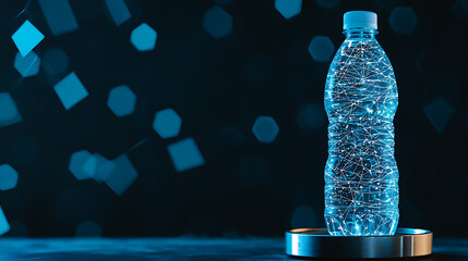 Poster - Innovative water bottle design with digital elements studio setting product photography modern aesthetics
