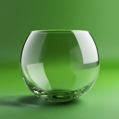 Poster - Clean and Reflective: An Empty Glass Fish Bowl on a Gradient Green Surface with Soft Shadowing