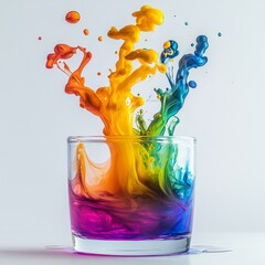 Aufkleber - Colorful Explosion: Rainbow Hues Bursting from Glass - A Vivid Spectacle of Ink and Liquid Art