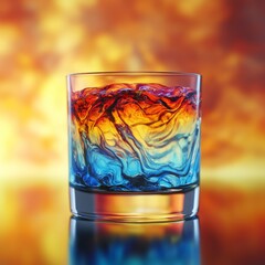 Aufkleber - Fiery Depths: A Cocktail Glass with Vibrant Blue and Orange Liquid Swirling Against a Warm Blurred Background