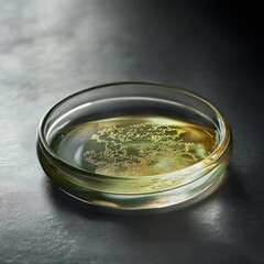 Poster - Golden Colonies: Microscopic Life Flourishing in a Petri Dish Under Soft Light Revealing Biological Secrets