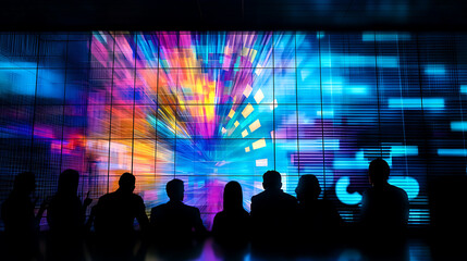 Poster - Dynamic light show event urban venue visual art display nighttime environment audience perspective digital innovation
