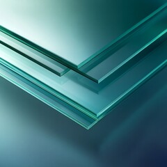 Poster - Layers of Transparent Teal Glass Stacked on Gradated Background: A Study in Clarity and Light