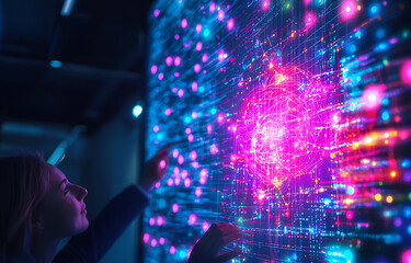 Poster - Interactive digital art display modern gallery installation urban environment eye-level view technology engagement