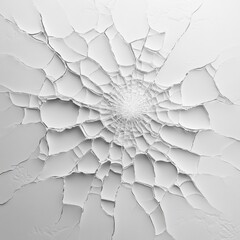 Aufkleber - Monochrome Shattered Glass: A Fractured Pattern in Shades of White and Gray with Radial Breakage Emanating from a Central Point.