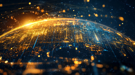 Poster - Global earth, digital big data, technology style, gold and blue color