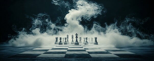 Poster - surreal chessboard scene, pieces floating and twisting in space, marble textures, deep cosmic background, artistic surrealism, conceptual storytelling, ultra-sharp details
