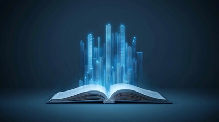 Poster - magical realism, an open book with a miniature glowing city rising from its pages, cinematic lighting, whimsical storytelling, ultra-sharp high-definition details