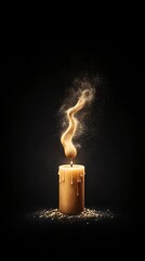 Poster - conceptual surrealism, human-shaped candle melting into liquid gold, rich warm hues, high-end still 