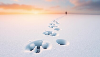 Wall Mural - lone wolf's delicate paw prints in pristine snow, fading into the distance, paw prints, arctic