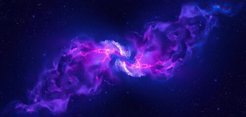 Wall Mural - dreamy asymmetrical purple & blue nebula, cosmic dust swirling in dark night sky, cosmos, artwork