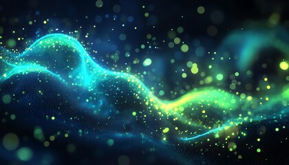 Poster - Binary code data flowing on a dark background, digital streaming effect, neon green and blue, futuristic data transfer, glowing numbers, technology concept