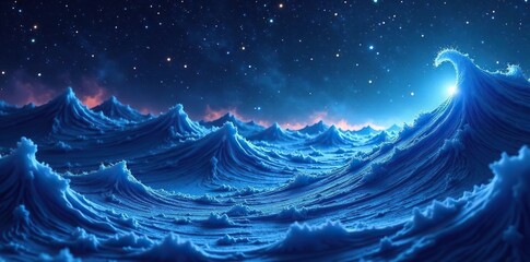 Wall Mural - cosmic waves ripple across a deep blue expanse of space, nebulae, cosmic