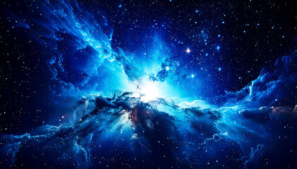 realistic space scene showing a mesmerizing blue nebula and milky way amidst a dazzling stars