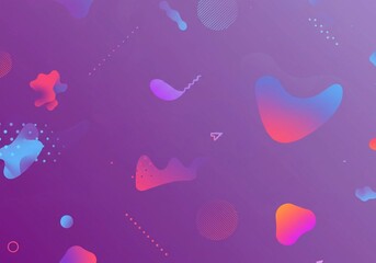 Wall Mural - the image captures a purple blob shape centered on a colorful gradient background with geometric ele