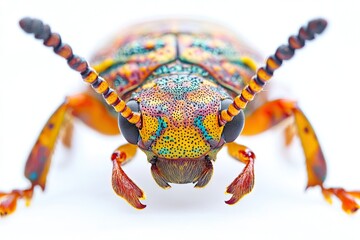 macro photography of beetle isolated on white background
