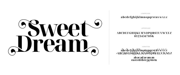 Poster - Sweetdream Elegant Font Uppercase Lowercase And Number. Classic Lettering Minimal Fashion Designs. Typography modern serif fonts regular decorative vintage concept. vector illustration