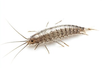 macro photography of silverfish isolated on white background