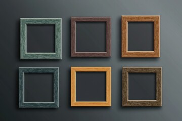 Aufkleber - Collection of six wooden picture frames arranged in two rows on a dark background for display or decoration