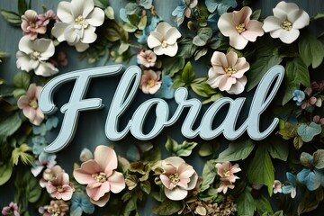 Aufkleber - Floral decorations with colorful blooms and artistic typography in a garden-themed display