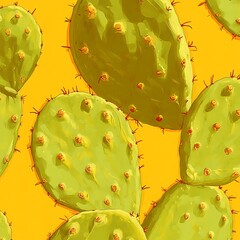 Poster - Vibrant Prickly Pear Cactus Pattern Design