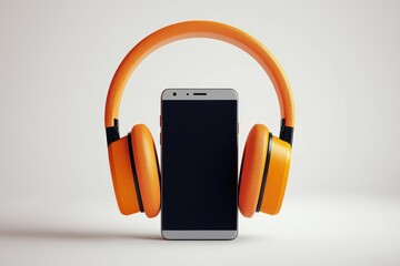 Aufkleber - Audio entertainment, headphones with smartphone, white isolation.