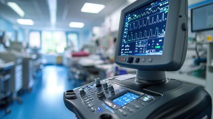 A medical monitor displays vital signs in a hospital setting