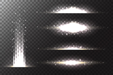 Wall Mural - light flare effect of glowing stars. lines of bright flash and glitter. golden sparkles beams on tra