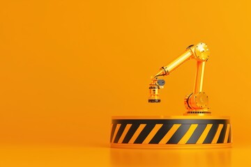Poster - 3D Rendering of a Yellow Robotic Arm on a Platform in an Automated Factory Environment