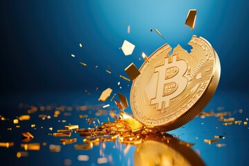 Poster - Economic Crisis Concept with Shattered Golden Coin Symbolizing Financial Turmoil and Change