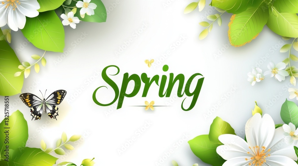 Spring-themed vector illustration with green nature elements, including ...