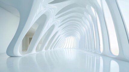Poster - Abstract White Architectural Corridor with Smooth Curves and Clean Lines