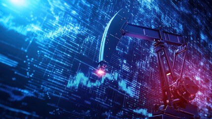 Poster - Futuristic Trading Concept with Robot Arm Over Digital Data Visualization