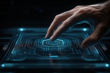 Poster - CEO Interaction with Hologram Display Demonstrating Innovation and Technology Concepts