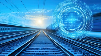 Poster - Holographic Train Technology Concept with Futuristic Elements for Innovative Transport Solutions