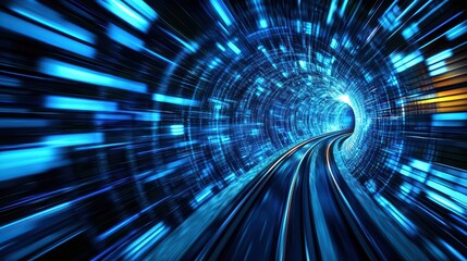 Poster - Modern High-Speed Train Moving Through Futuristic Railway Tunnel Conceptual Representation