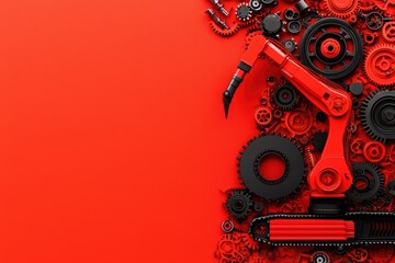 Poster - Smart Manufacturing Concept Featuring Robotic Arm Surrounded by Gears and Mechanical Elements