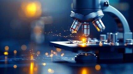 Poster - Close-up of Modern Microscope Highlighting Scientific Research and Technology Innovations in Laboratory Environment
