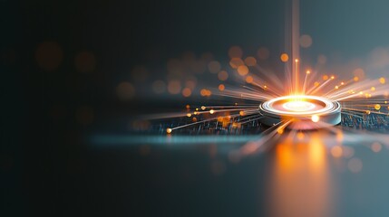 Poster - Abstract Illustration of Bright Circular Focus with Radiating Light Sparks on Dark Background