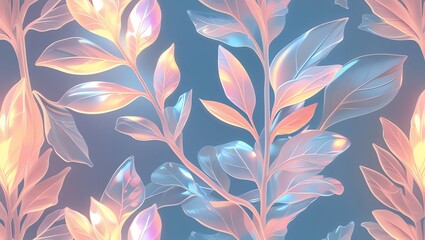Wall Mural - ethereal glass leaves: a pastel dream in botanical art
